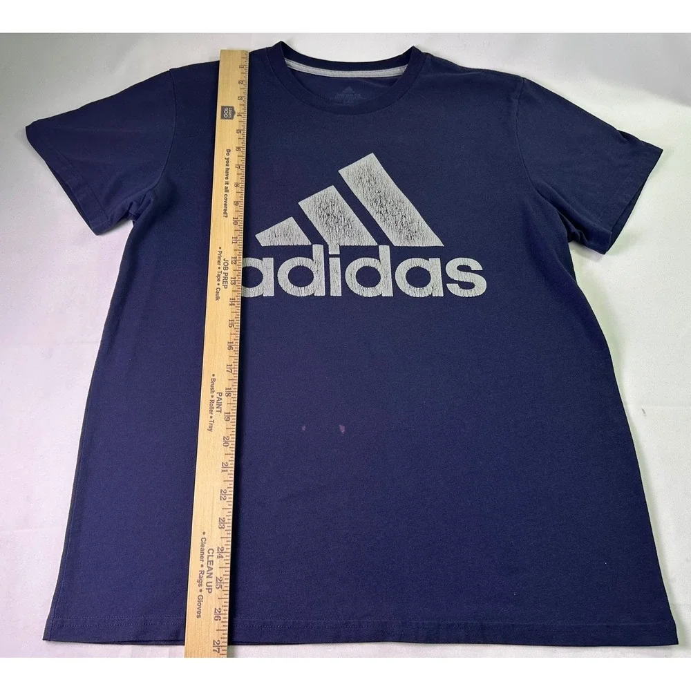 Adidas The Go-To Performance Tee Navy Blue‎ Distressed Logo Shirt Men's Large L